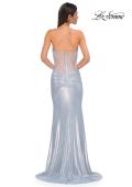 Picture of: Rhinestone Metallic Net Jersey Dress with Sheer Corset Back in Light Blue, Style 32886, Detail Picture 6