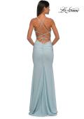 Picture of: Ruched Net Jersey Gown with Square Neckline in Light Blue, Style: 33086, Detail Picture 6
