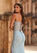Picture of: Rhinestone Corset Gown with Slit and Lace-Up Back in Light Blue, Style: 33772, Detail Picture 6