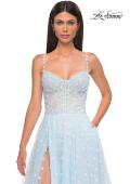Picture of: Polka Dot Tulle Prom Dress with Sheer Corset Top in Light Blue, Style 32716, Detail Picture 7