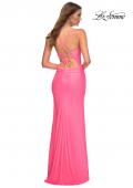 Picture of: Neon Long Prom Dress in Luxurious Jersey with Slit in Pink, Style: 30661, Back Picture