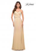 Picture of: Elegant Criss-Cross Ruched Bodice Jersey Dress in Light Gold, Style: 30571, Detail Picture 9