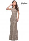 Picture of: Floor Length Lace Gown with Short Sleeves in Light Gold, Style: 25528, Main Picture