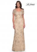 Picture of: Gorgeous Beaded Long Gown with Short Sleeves and V Neck in Light Gold, Style: 30798, Main Picture