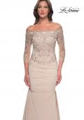 Picture of: Satin Mermaid Gown with Off the Shoulder Lace Bodice in Light Gold, Style: 29324, Detail Picture 8