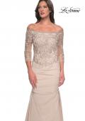 Picture of: Satin Mermaid Gown with Off the Shoulder Lace Bodice in Dusty Purple, Style: 29324, Detail Picture 10