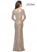 Picture of: Long Sleeve Sequined Gown with Soft V-Neckline in Light Gold, Style: 25331, Back Picture