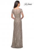 Picture of: Floor Length Lace Gown with Short Sleeves in Light Gold, Style: 25528, Back Picture