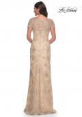 Picture of: Gorgeous Beaded Long Gown with Short Sleeves and V Neck in Light Gold, Style: 30798, Back Picture