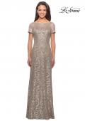 Picture of: Floor Length Lace Gown with Short Sleeves in Light Gold, Style: 25528, Detail Picture 1