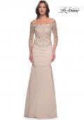 Picture of: Satin Mermaid Gown with Off the Shoulder Lace Bodice in Light Gold, Style: 29324, Detail Picture 5