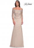 Picture of: Satin Mermaid Gown with Off the Shoulder Lace Bodice in Light Gold, Style: 29324, Detail Picture 7