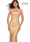 Picture of: Off the Shoulder Jersey Dress with Illusion Lace Top in Light Gold, Main Picture