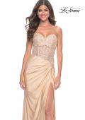 Picture of: Sheer Lace Applique Bodice Dress with Jersey Skirt in Light Gold, Style: 32301, Detail Picture 8