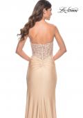 Picture of: Sheer Lace Applique Bodice Dress with Jersey Skirt in Light Gold, Style: 32301, Detail Picture 9