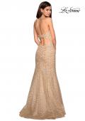 Picture of: Metallic Lace Halter Long Prom Dress with Open Back in Light Gold, Style: 27228, Back Picture