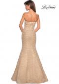 Picture of: Long Mermaid Metallic Lace Strapless Prom Dress in Light Gold, Style: 27267, Back Picture