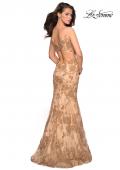 Picture of: Long Gold Prom Dress with Sequin Floral Design in Light Gold, Style: 27285, Back Picture