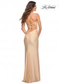 Picture of: Jersey Gown with Wrap Style Front and Rhinestones in Light Gold, Back Picture