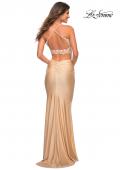 Picture of: Lace and Jersey Two Piece Illusion Top Dress in Light Gold, Back Picture