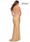 Picture of: Off the Shoulder Jersey Dress with Illusion Lace Top in Light Gold, Back Picture