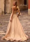 Picture of: Stunning Metallic Chiffon Gown with Ruched Bodice and Slit in Light Gold, Style: 32864, Back Picture