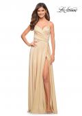 Picture of: Elegant Criss-Cross Ruched Bodice Jersey Dress in Light Gold, Style: 30571, Detail Picture 1