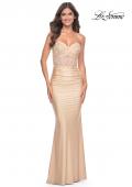 Picture of: Sweetheart Strapless Jersey Gown with Lace Sheer Bodice in Light Gold, Style: 32254, Detail Picture 1