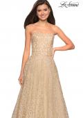 Picture of: Strapless A Line Ball Gown with Metallic Embroidery in Light Gold, Style: 27063, Detail Picture 2