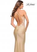 Picture of: Prom Dress with Illusion Lace Bodice and Ruched Skirt in Light Gold, Style: 30596, Detail Picture 2