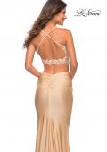 Picture of: Lace and Jersey Two Piece Illusion Top Dress in Light Gold, Detail Picture 2