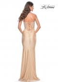 Picture of: Sweetheart Strapless Jersey Gown with Lace Sheer Bodice in Light Gold, Style: 32254, Detail Picture 2