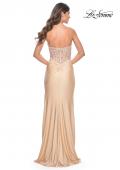 Picture of: Sheer Lace Applique Bodice Dress with Jersey Skirt in Light Gold, Style: 32301, Detail Picture 2
