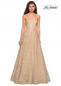 Picture of: Strapless A Line Ball Gown with Metallic Embroidery in Light Gold, Style: 27063, Detail Picture 6
