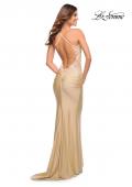 Picture of: Prom Dress with Illusion Lace Bodice and Ruched Skirt in Light Gold, Style: 30596, Detail Picture 6