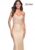 Picture of: Sweetheart Strapless Jersey Gown with Lace Sheer Bodice in Light Gold, Style: 32254, Detail Picture 6