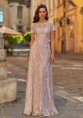 Picture of: Short Sleeve Embroidered A-Line Gown with Illusion Neckline in Light Mauve, Style: 31838, Main Picture