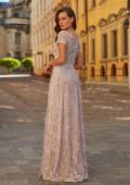 Picture of: Short Sleeve Embroidered A-Line Gown with Illusion Neckline in Light Mauve, Style: 31838, Back Picture