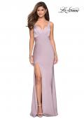 Picture of: Classic Form Fitting Jersey Floor Length Prom Dress in Light Mauve, Style: 27581, Detail Picture 2