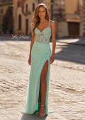 Picture of: Lace Bodice Gown with Ruched Skirt and High Slit in Light Mint, Style: 33661, Main Picture