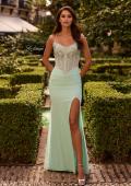 Picture of: Embroidered Corset Gown with Sheer Bodice and High Slit in Light Mint, Style: 33783, Main Picture