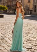 Picture of: Lace Bodice Gown with Ruched Skirt and High Slit in Light Mint, Style: 33661, Back Picture