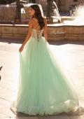 Picture of: Corset Tulle A-Line Gown with Lace Applique and Slit in Light Mint, Style: 33860, Back Picture