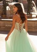 Picture of: Corset Tulle A-Line Gown with Lace Applique and Slit in Light Mint, Style: 33860, Detail Picture 7
