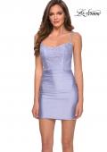 Picture of: Short Pastel Dress with Rhinestone Floral Lace Bodice in Light Periwinkle, Style: 29400, Main Picture