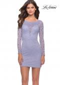 Picture of: Neon Long Sleeve Stretch Lace Dress with Sheer Lace Back in Light Periwinkle, Style: 30354, Detail Picture 3