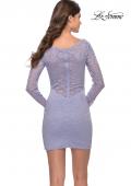 Picture of: Neon Long Sleeve Stretch Lace Dress with Sheer Lace Back in Light Periwinkle, Style: 30354, Detail Picture 4