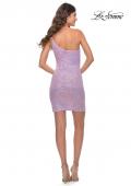 Picture of: Fitted One Shoulder Mini Dress with Slit in Bright Colors in Light Periwinkle, Style: 30934, Detail Picture 6