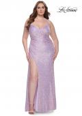 Picture of: Plus Size Sequin Prom Dress with Ruching and Slit in Light Periwinkle, Style: 31162, Main Picture