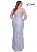 Picture of: Fitted Beaded Lace Plus Size Prom Dress with Illusion Waist in Light Periwinkle, Style: 31535, Detail Picture 8